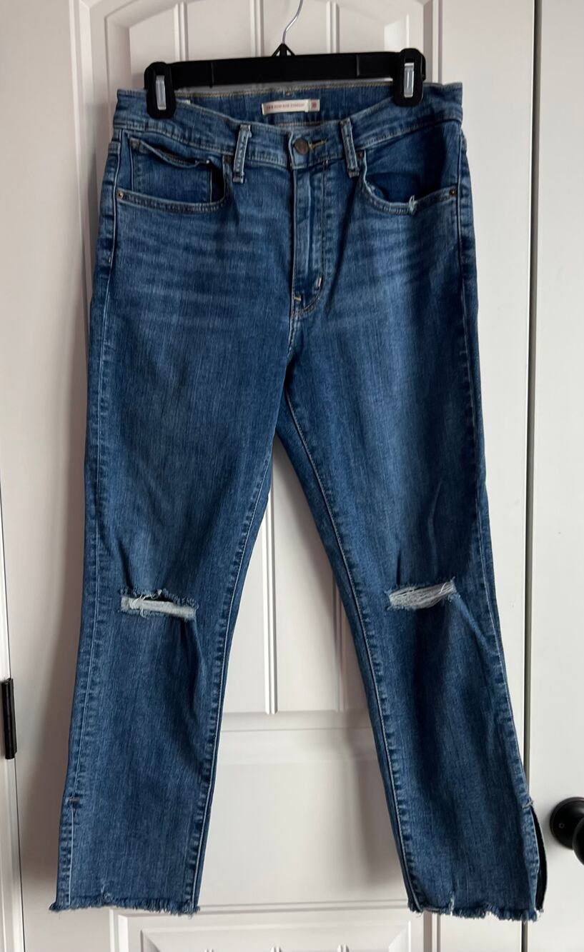 Levi's 724 High Rise Straight Jeans Distessed with Slits - Size 30